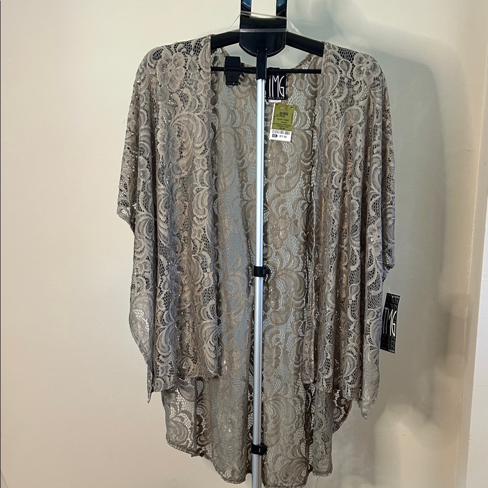 Elegant Lace Open-Front Cardigan - Tan